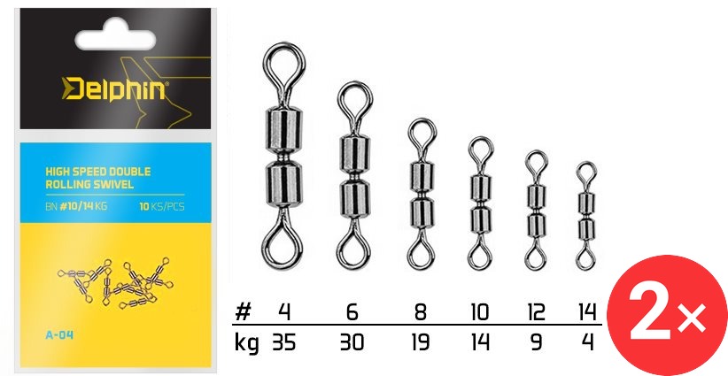 Delphin High Speed Double Rolling Swivel A-04 Velikost 10, 14 kg 2 × 10 ks