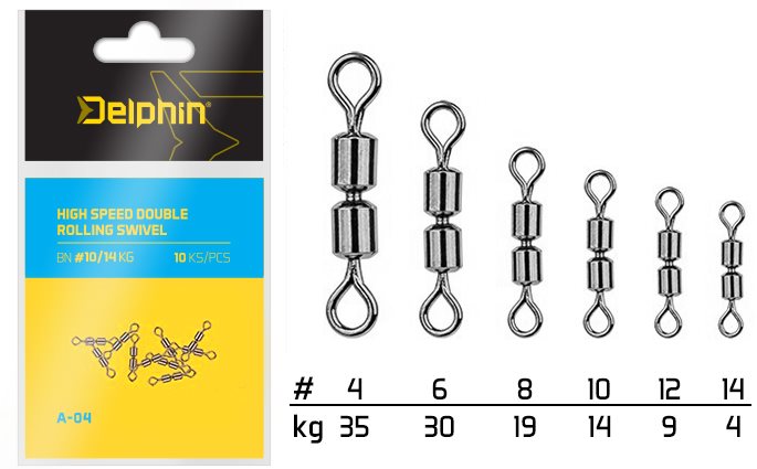 Delphin High Speed Double Rolling Swivel A-04 Velikost 14, 4 kg 2 × 10 ks