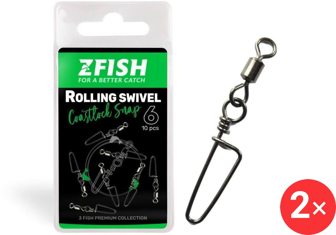 Zfish Rolling Swivel & Coastlock Snap, velikost 6, 2 × 10 ks