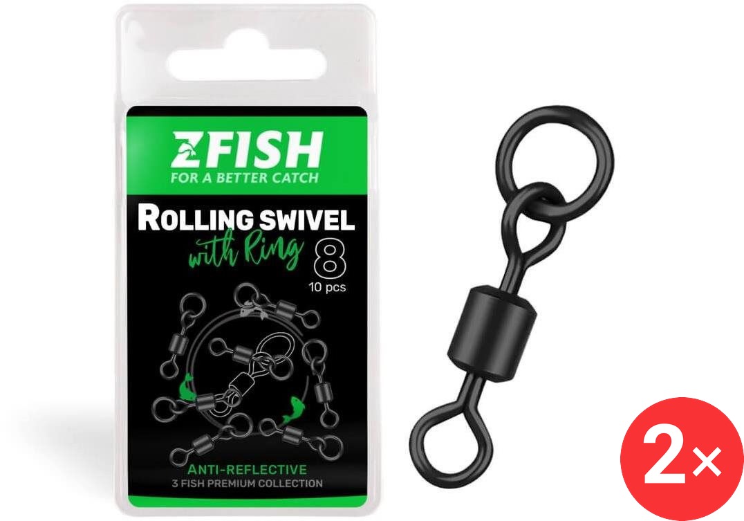 Zfish Obratlík Rolling Swivel with Ring Black Matt Velikost 8, 26 kg 2 × 10 ks