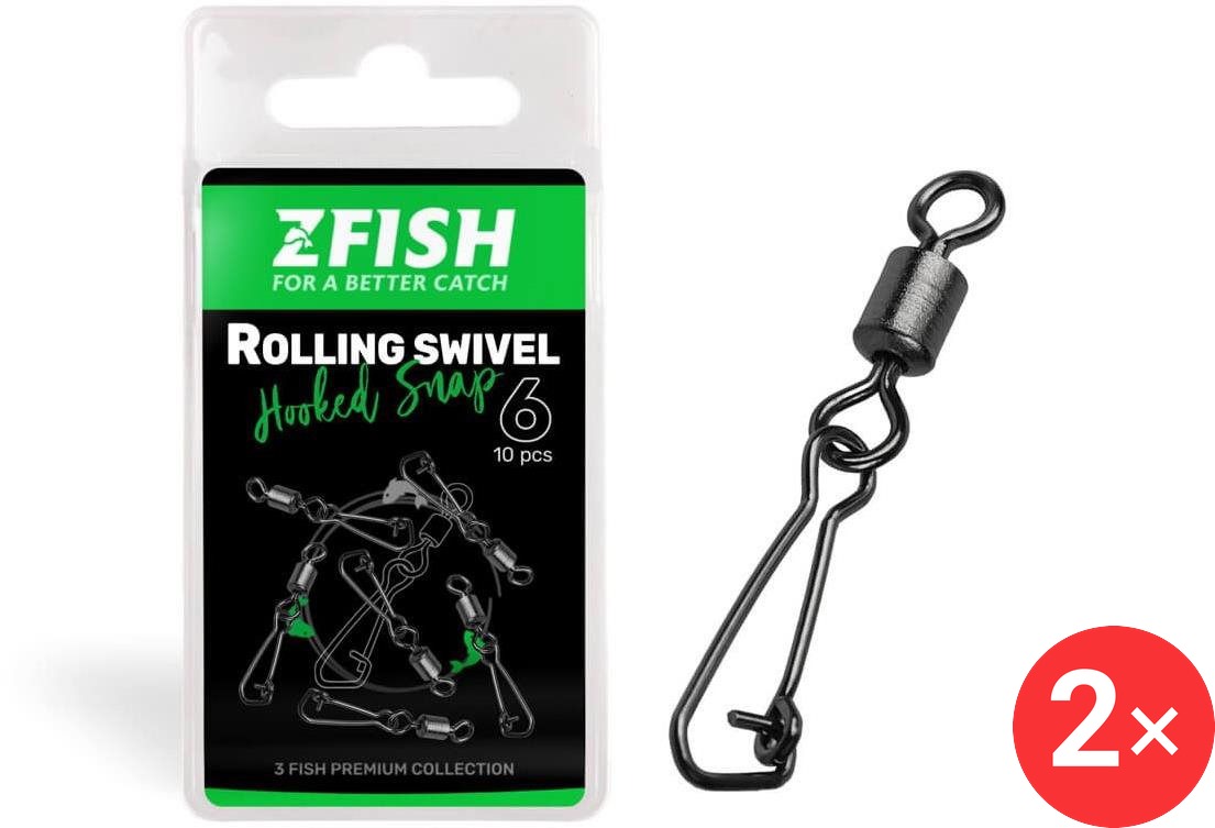 Zfish Obratlík Rolling Swivel & Hooked Snap Velikost 10, 21 kg 2 × 10 ks