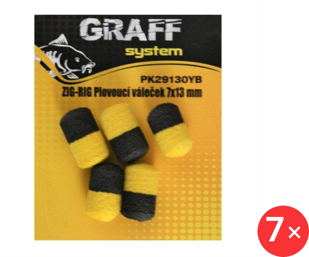 Graff Zig-Rig Plovoucí váleček 7 x 13 mm Žlutá/Černá 5 ks