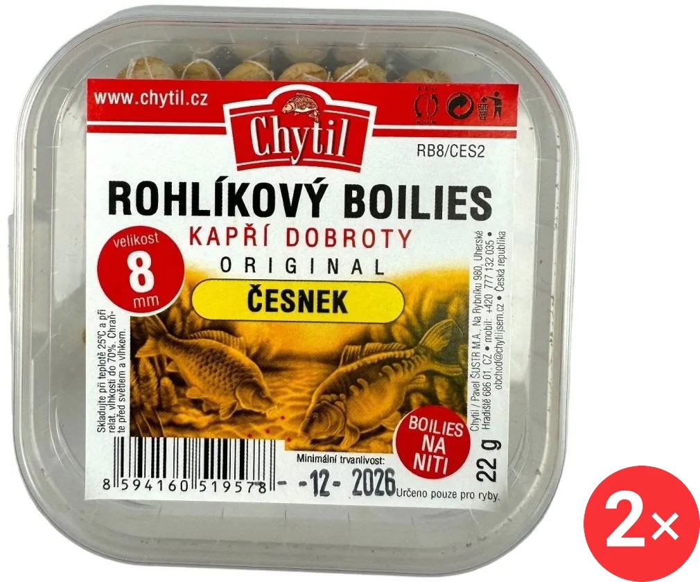 Chytil Rohlíkový boilies 2 × 22 g, 8 mm, Česnek