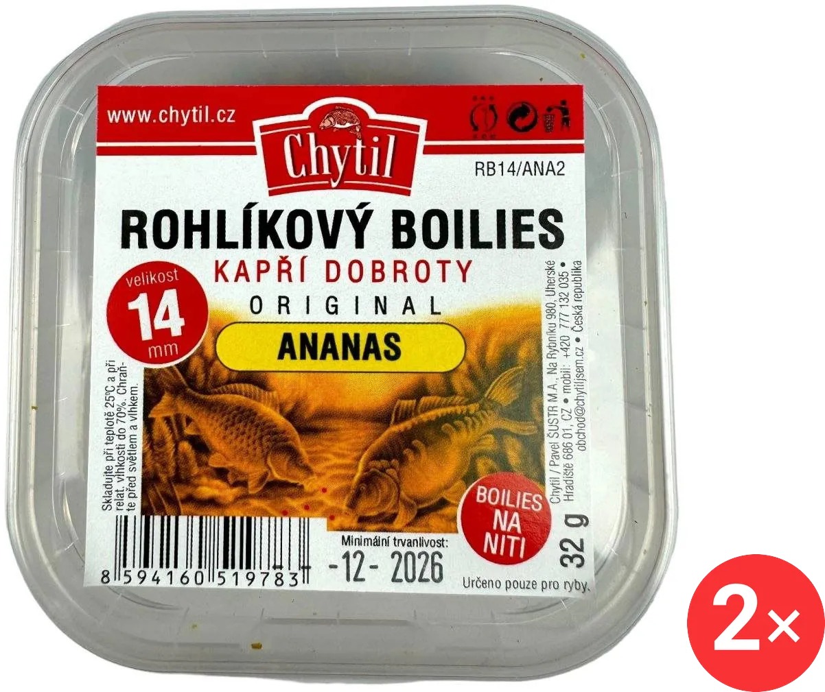 Chytil Rohlíkový boilies 2 × 32 g, 14 mm, Ananas