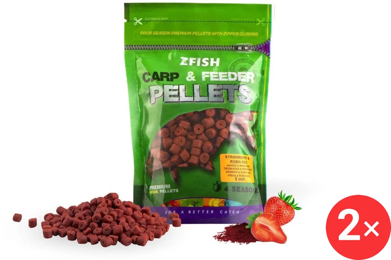 Zfish Chytací pelety Carp&Feeder 2 × 200 g 8 mm Strawberry Robin Red