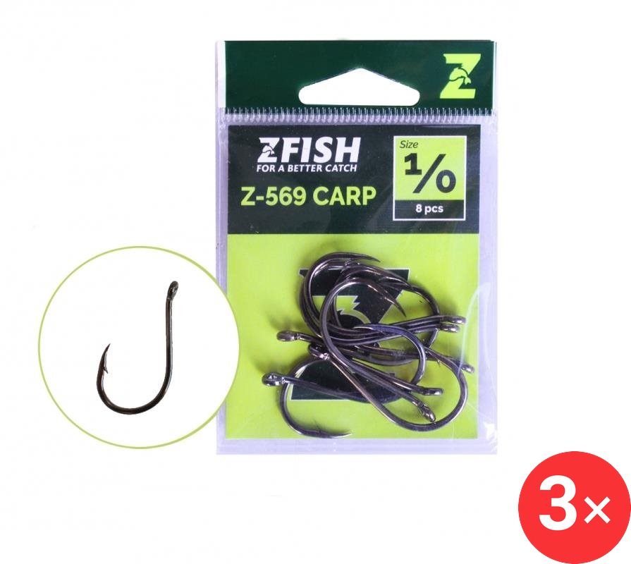 Zfish Carp Hooks Z-569 Velikost 1/0 3 × 10 ks