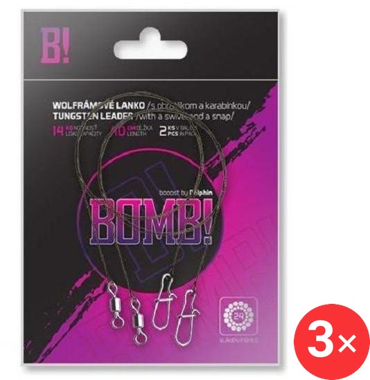 Delphin Wolframové lanko BOMB! s obratlíkem a karabinkou 3 × 16 vláken 9 kg 30 cm 2 ks