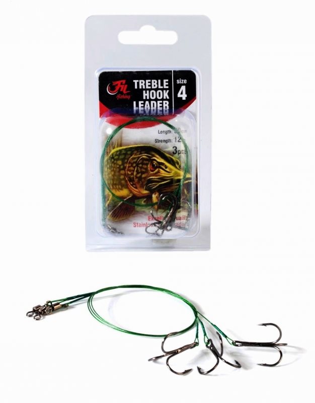 Fil Fishing Treble Hook Leader 3 × Velikost 2 15 kg 30 cm 3 ks