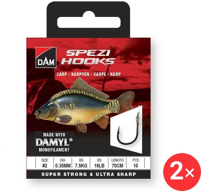 DAM Spezi Carp 2 × Velikost 2 0,35 mm 7,5 kg 16 lb 70 cm 10 ks