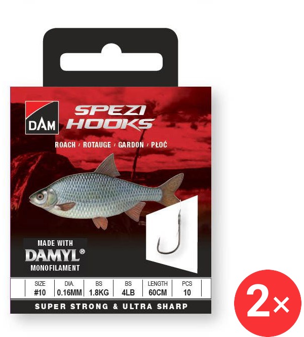 DAM Spezi Roach 2 × Velikost 10 0,16 mm 1,8 kg 4 lb 60 cm 10 ks