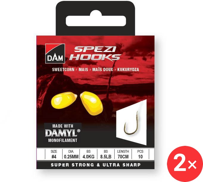 DAM Spezi Sweetcorn 2 × Velikost 4 0,25 mm 4 kg 8,5 lb 70 cm 10 ks