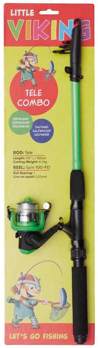 Kinetic Prut s navijákem Little Viking Tele Combo 5'6", 1,65 m, L 4-21 g, Green