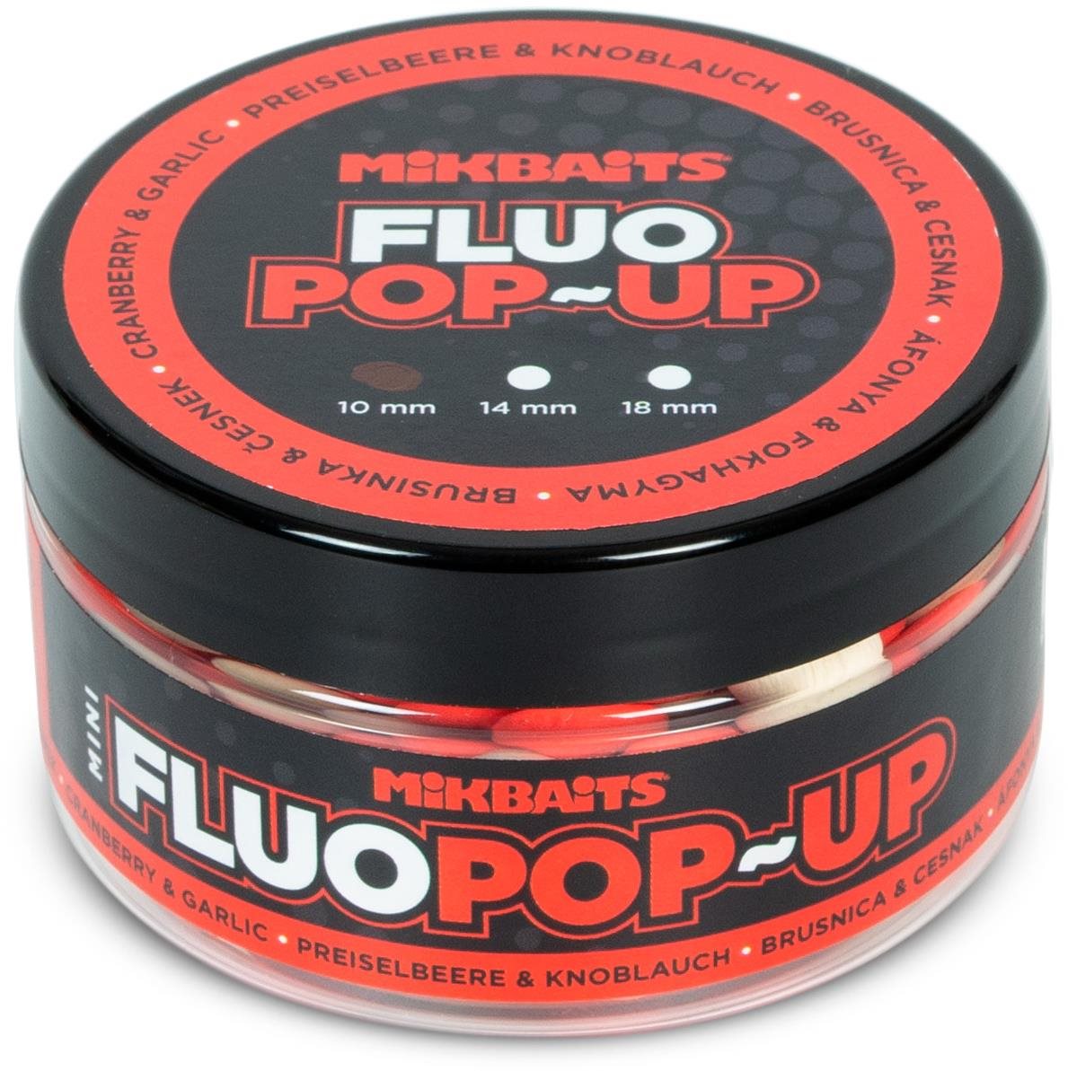 Mikbaits Mini Plovoucí fluo boilies Brusinka Česnek 100 ml 10 mm