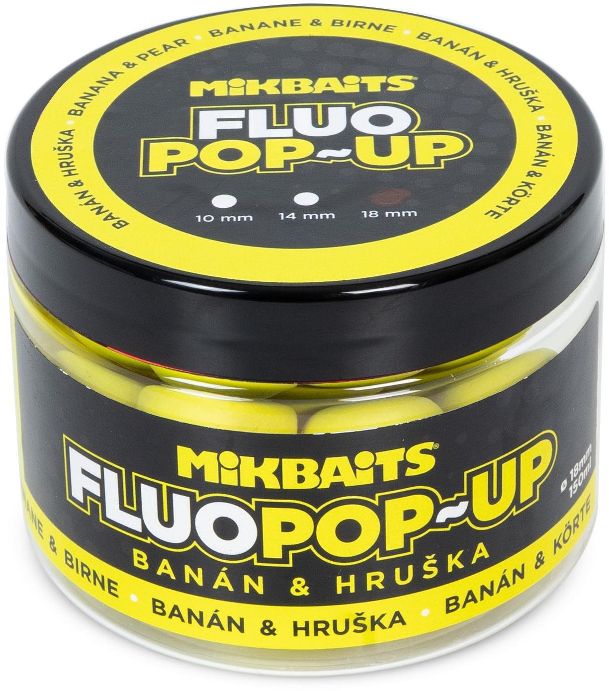 Mikbaits Plovoucí fluo boilie Banán Hruška 150 ml 18 mm
