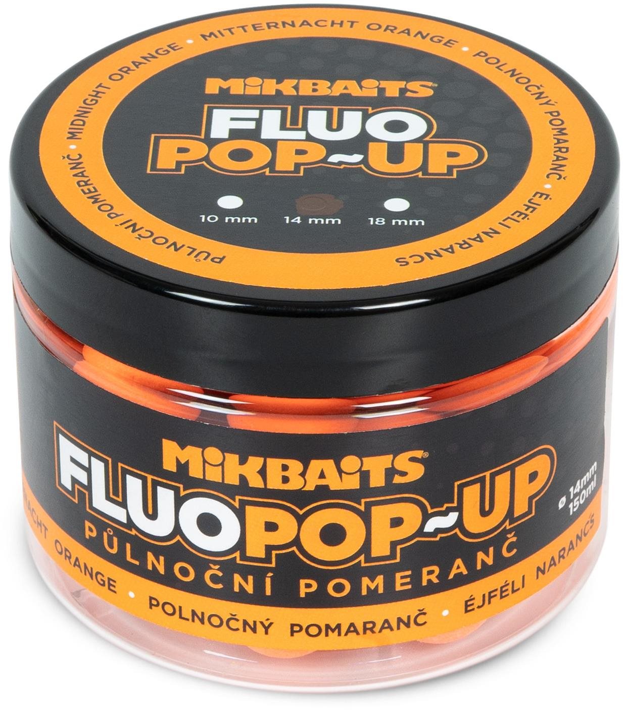 Mikbaits Plovoucí fluo boilie Půlnoční pomeranč 150 ml 14 mm