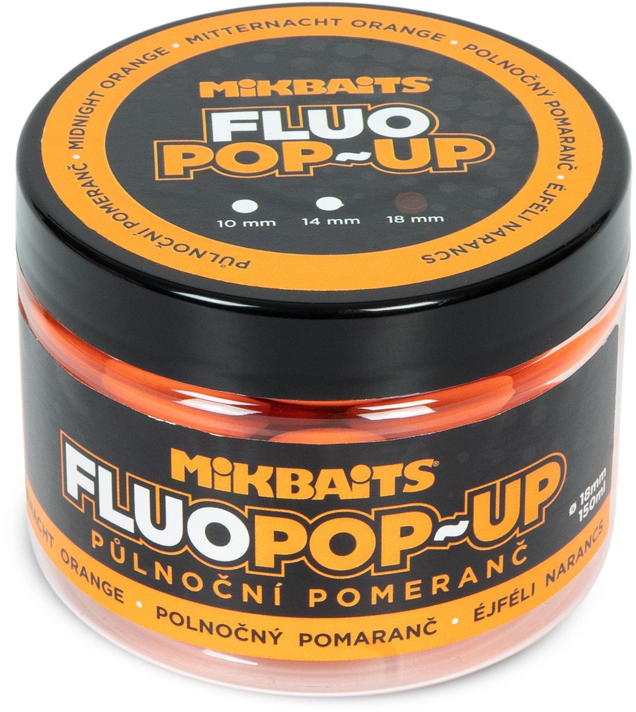 Mikbaits Plovoucí fluo boilie Půlnoční pomeranč 150 ml 18 mm