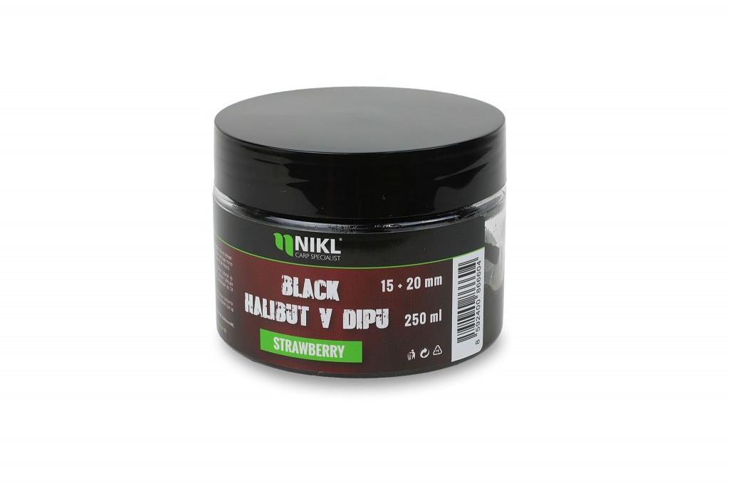 Nikl Pelety Black Halibut v dipu Strawberry, 250 g, 15+20 mm