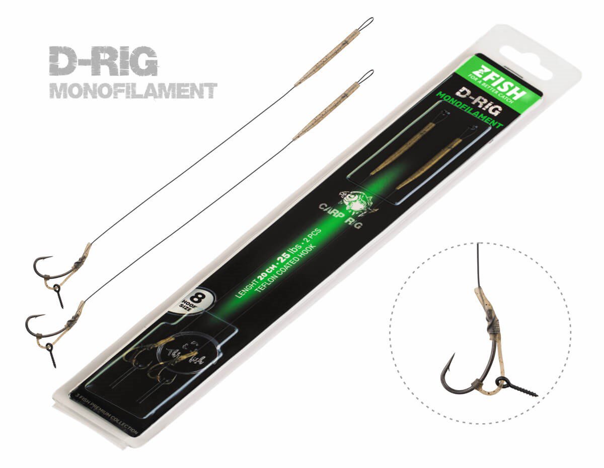 Zfish Návazec Monofilament D-Rig 20 cm 25 lb Velikost 8 2 ks
