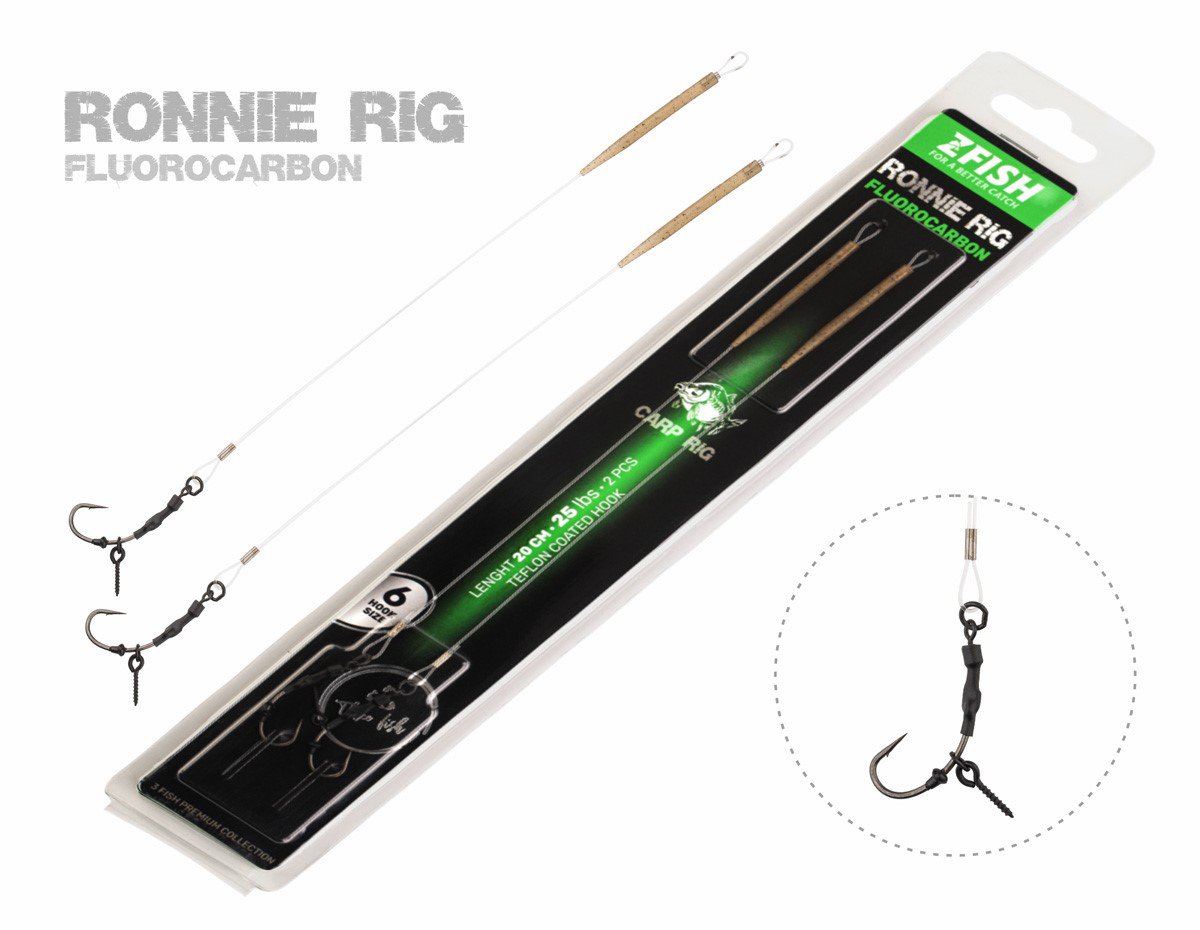 Zfish Návazec Fluorocarbon Ronnie Rig 20 cm 25 lb Velikost 8 2 ks