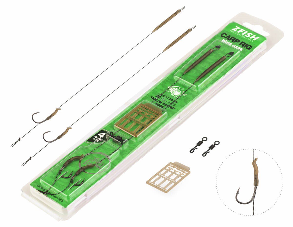Zfish Návazec Wide Gape Carp Rig 20 cm 25 lb Velikost 2 2 ks