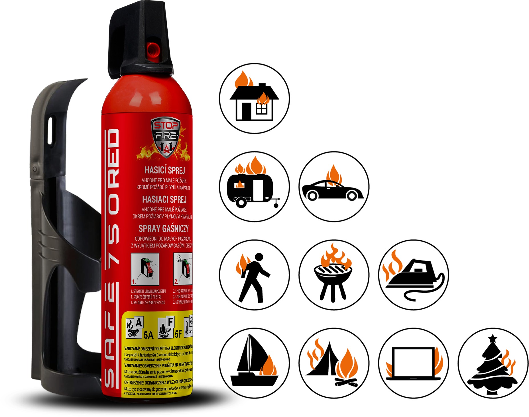 SAFE HOME Set Hasicí sprej Safe 750 Red + držák Safe 75C
