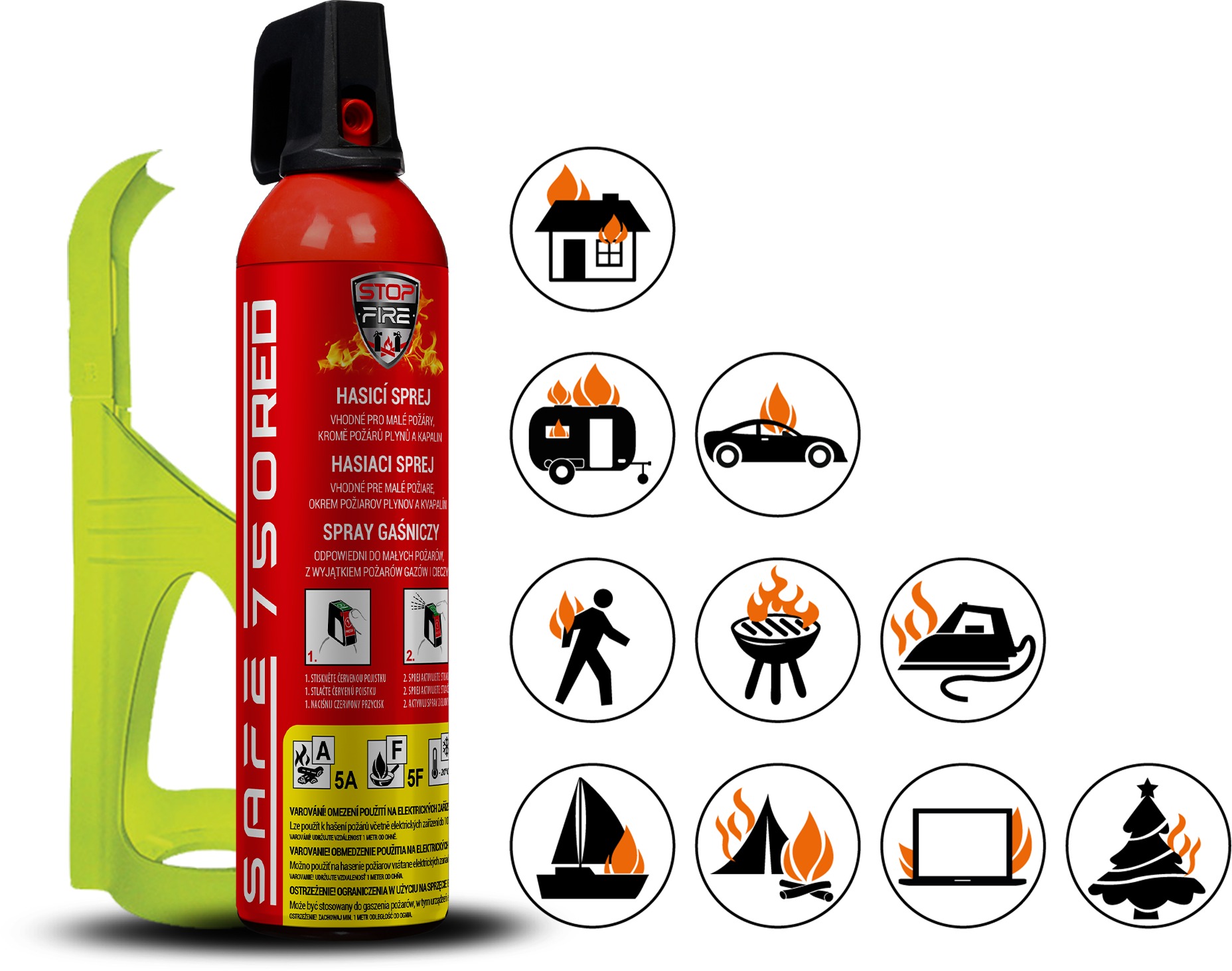 SAFE HOME Set Hasicí sprej Safe 750 Red + držák Safe 75F