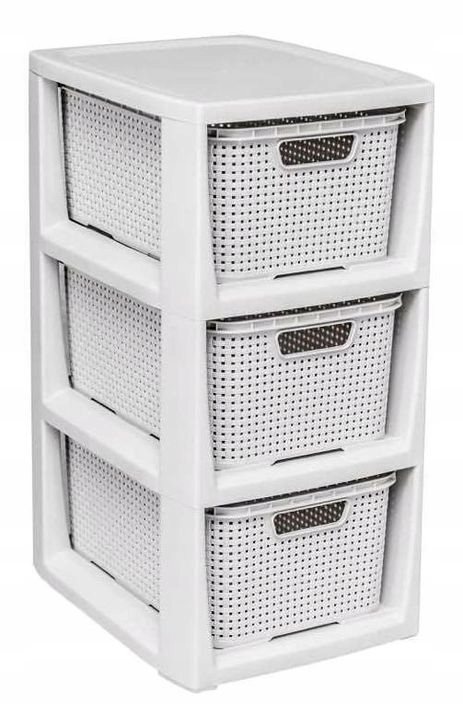 Branq Komoda Rattan - 3 košíky antická bílá