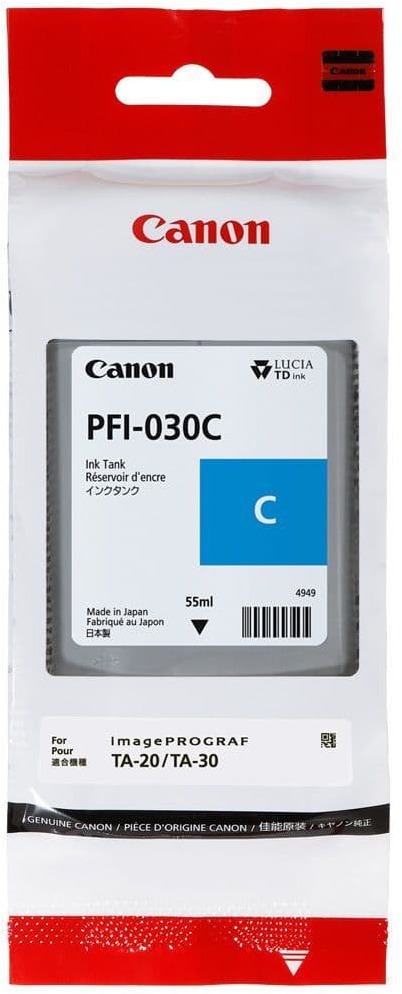 Inkoust Canon PFI-030C azurová v balení