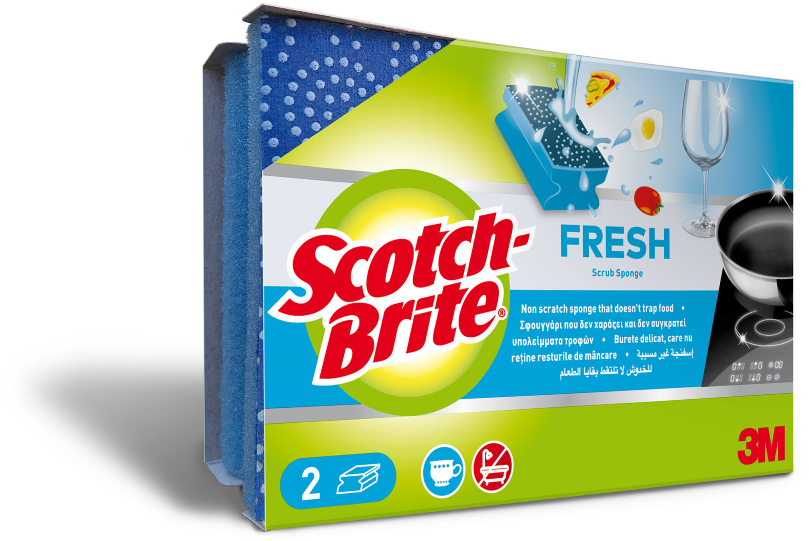 Scotch-Brite® Fresh Nail Saver neškrábající houbičky na sklo, porcelán a jemné nádobí, 2 ks