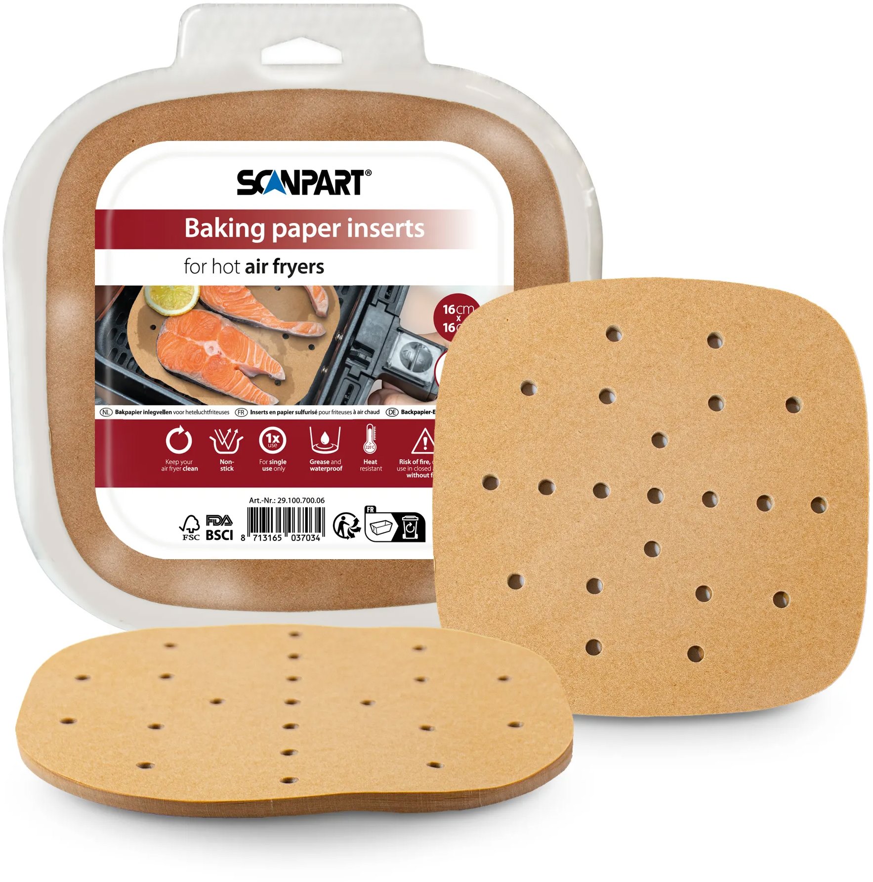 ScanPart Perforovaný Papír do horkovždušných fritéz 16 × 16 cm 100 ks