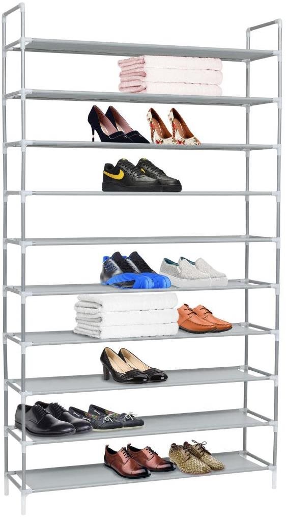 Botník s 10 policemi SHUMEE v stříbrné barvě