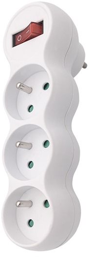 Solight Rozbočovací adaptér s podpěrou a vypínačem, 3 x 10A/230V bílý