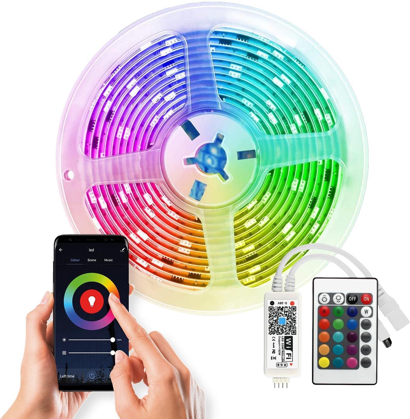 Solight Wifi Smart LED světelný pás, RGB, 5m, sada s adaptérem a dálkovým ovladačem