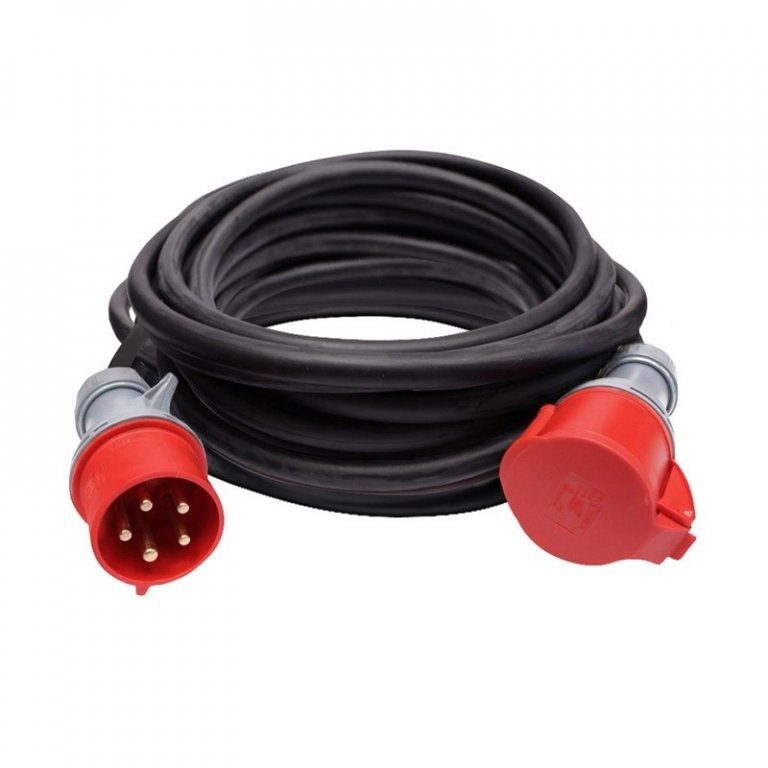 Solight prodlužovací přívod - spojka, 15m, 400V/32A, černá, kabel gumový H05RR-F 5G 2.5mm2