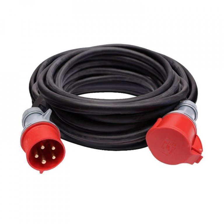 Solight prodlužovací přívod - spojka, 20m, 400V/32A, černá, kabel gumový H05RR-F 5G 2.5mm2