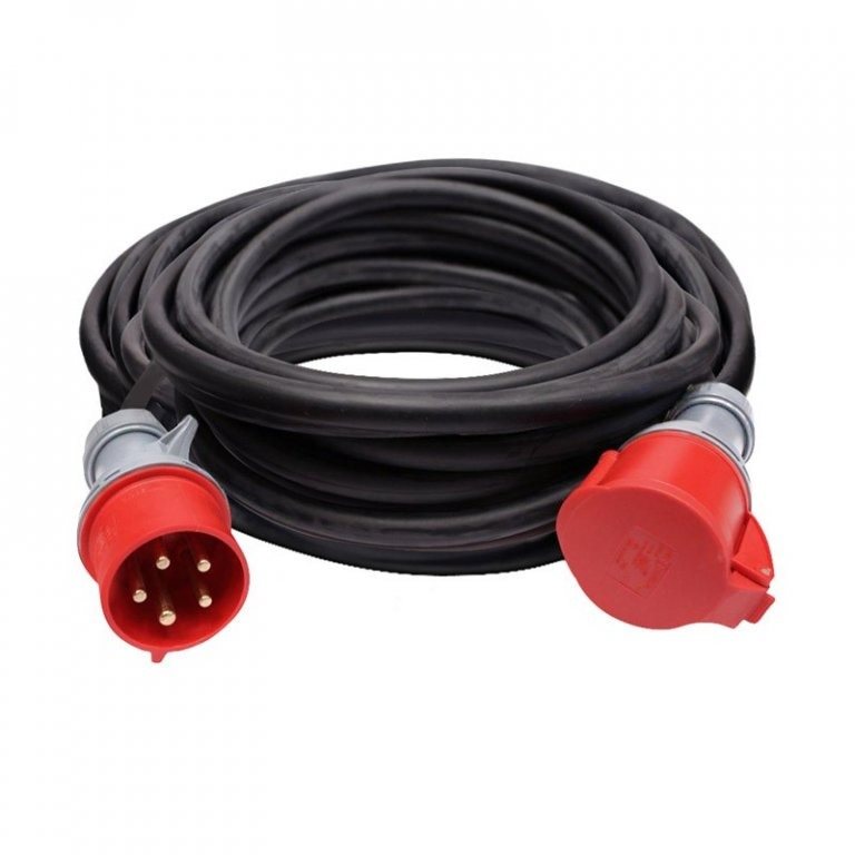 Solight prodlužovací přívod - spojka, 25m, 400V/32A, černá, kabel gumový H05RR-F 5G 2.5mm2