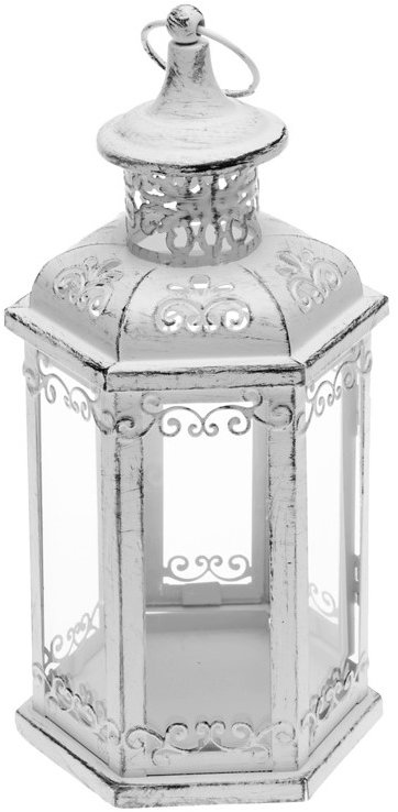 SEIZIS Lucerna hexagon, kov, 25 cm, bílá
