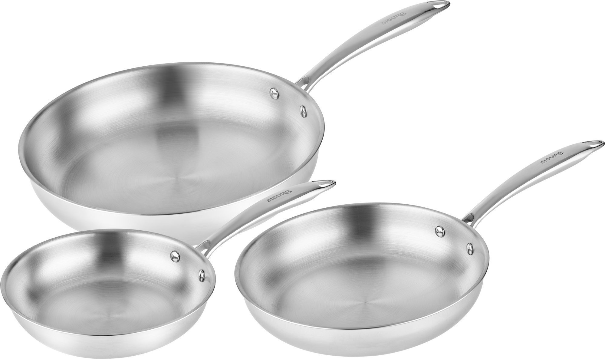 Siguro Sada pánví Pure Delight, průměr 28 + 24 + 20 cm, prémiová nerezová ocel, 3 ks