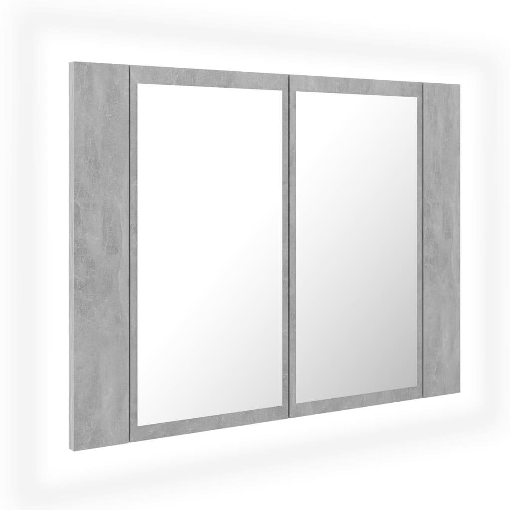 Shumee LED Koupelnová skřínka se zrcadlem - betonově šedá, 60 × 12 × 45 cm