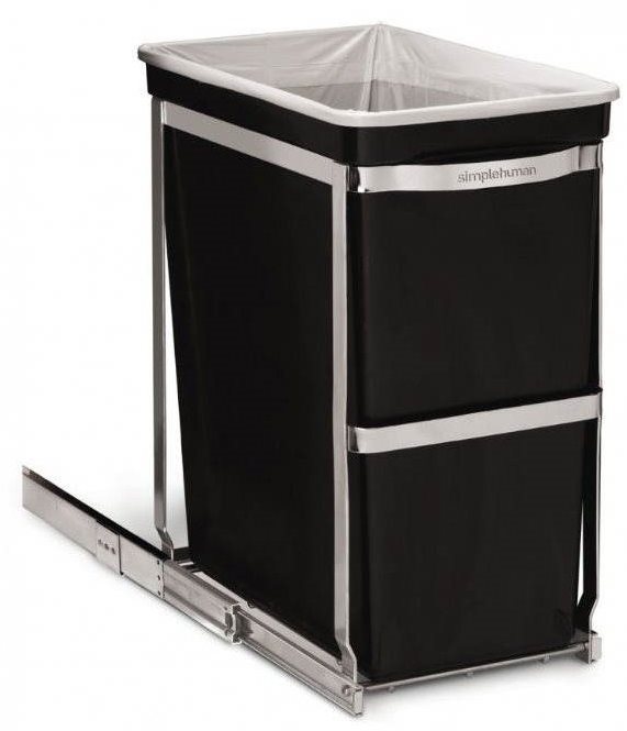 Simplehuman Vestavný koš 30l, výsuvný, lesklá ocel, plastový kbelík