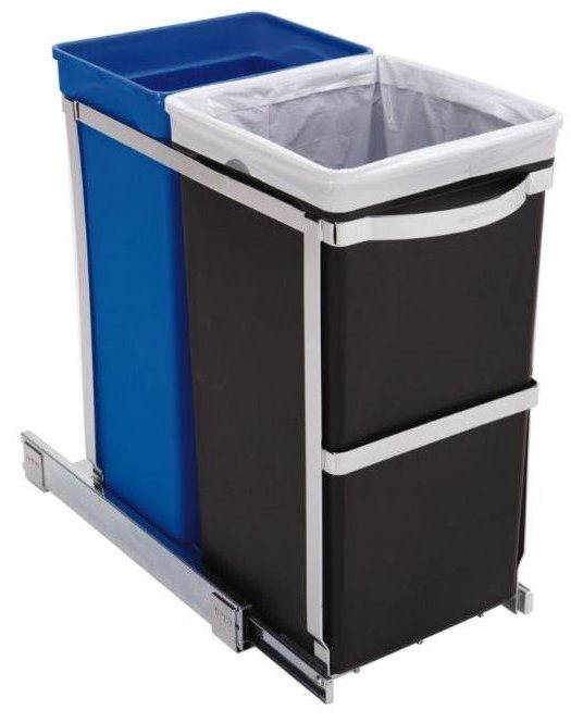 Simplehuman Vestavný koš na tříděný odpad 20/15l, lesklá ocel, plastový kbelík