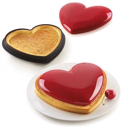Silikomart Sada na pečení dortu s vykrajovátkem Srdce Silikomart Kit Tarte Mon Amour