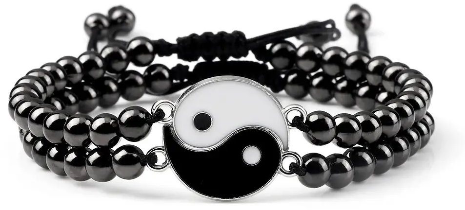 Silver Star Windstone dámský náramek, černý, sada 2 kusy, Yin Yang, 20 cm