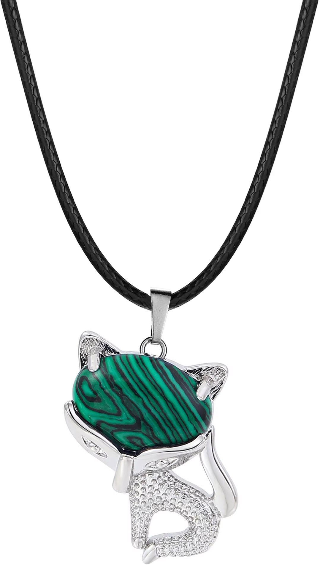 Silver Star Autumnleaf dámský řetízek, kočka, Syn.Malachite, 45 cm