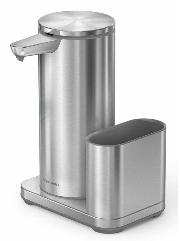 Simplehuman bezdotykový dávkovač mýdla – 414 ml, + držák na houbičku, nerez ocel