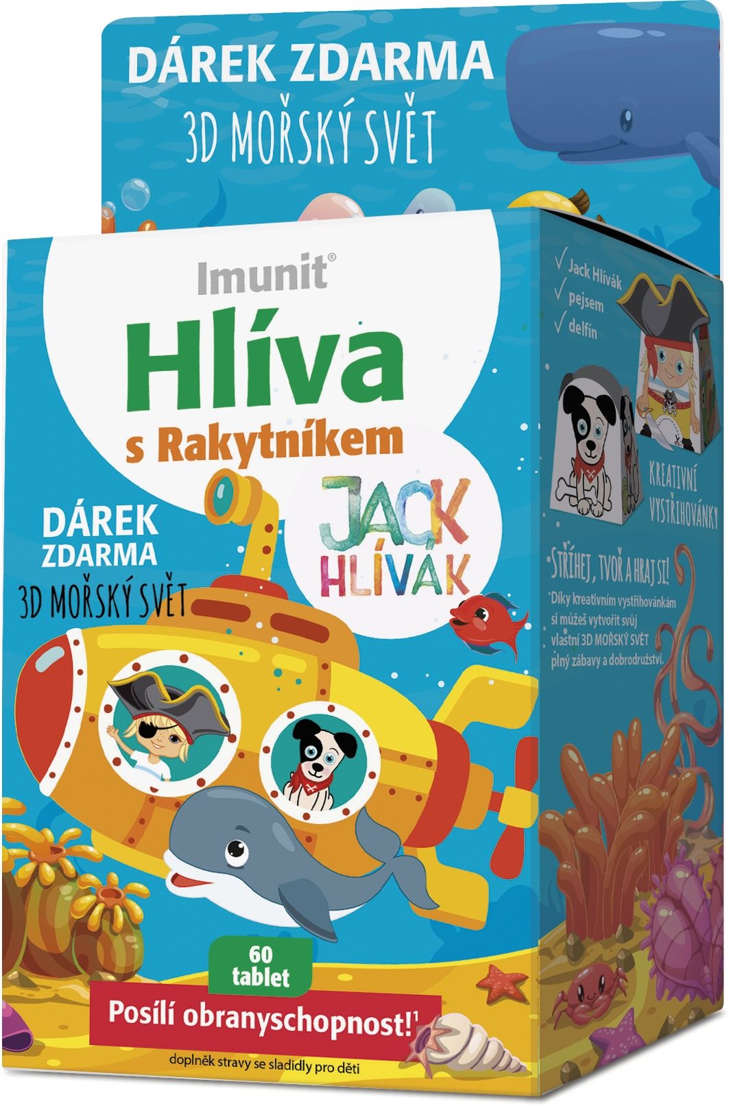 Imunit JACK HLÍVÁK Hlíva s rakytníkem pro děti 60 tablet + 3D mořský svět