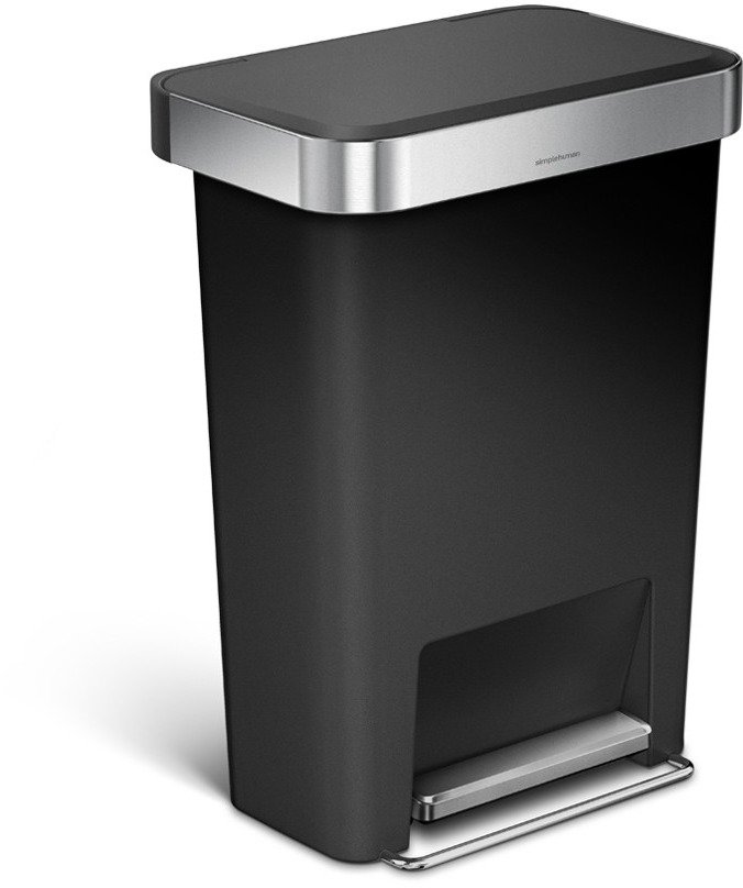 Simplehuman 45 l, pedálový, obdélníkový, černý plast /nerez