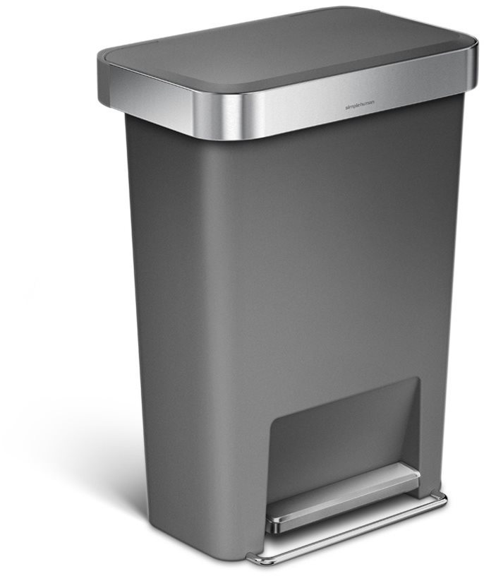 Simplehuman 45 l, pedálový, obdélníkový, šedý plast / nerez
