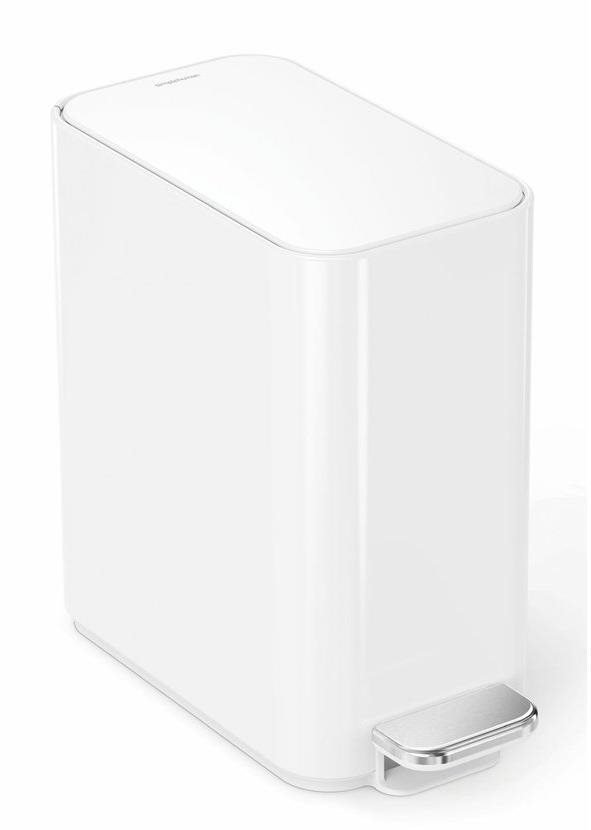 Simplehuman pedálový úzký odpadkový koš – 5 l, bílá ocel