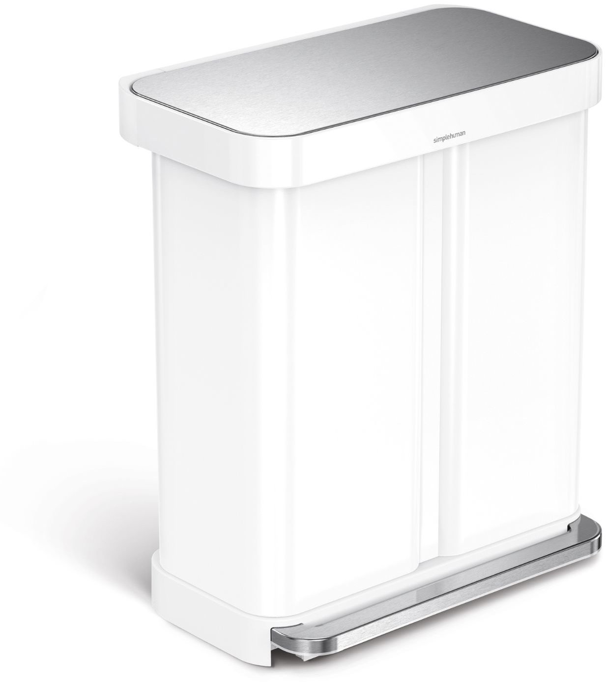 Simplehuman Dual pedálový odpadkový koš na tříděný odpad 58 l (34/24), bílá ocel